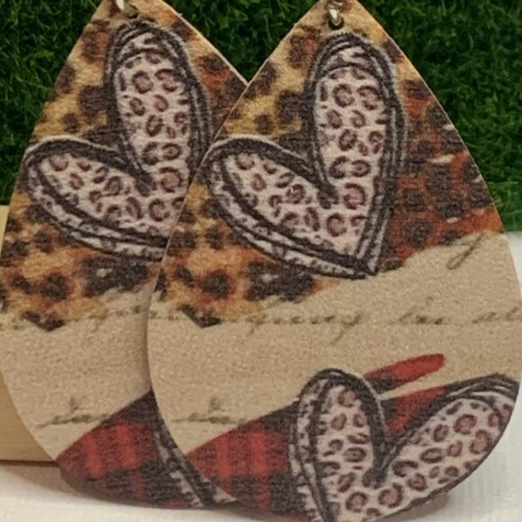 Leopard Print Earring, Heart Earring, Valentine Earring, Gift Idea, Boho Earring - Picture 2 of 4